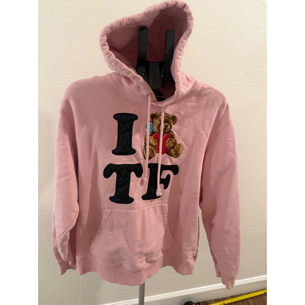 Teddy Fresh Hoodie Large Pink I Love TF Teddy Bear Embroidered H3 Streetwear